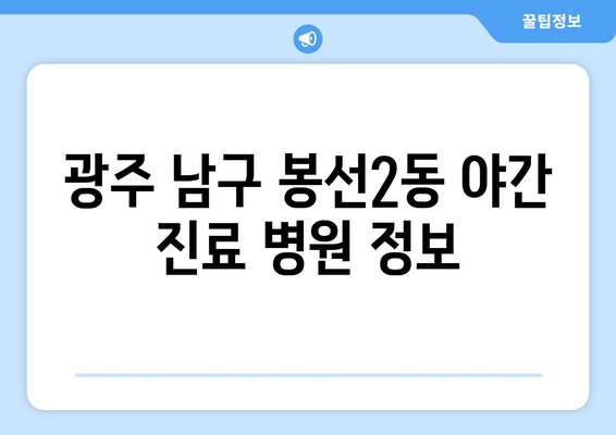 광주시 남구 봉선2동 일요일 휴일 공휴일 야간 진료병원 리스트