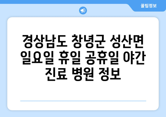 경상남도 창녕군 성산면 일요일 휴일 공휴일 야간 진료병원 리스트