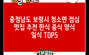 충청남도 보령시 청소면 점심 맛집 추천 한식 중식 양식 일식 TOP5