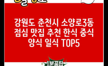 강원도 춘천시 소양로3동 점심 맛집 추천 한식 중식 양식 일식 TOP5