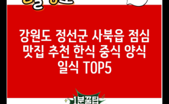 강원도 정선군 사북읍 점심 맛집 추천 한식 중식 양식 일식 TOP5