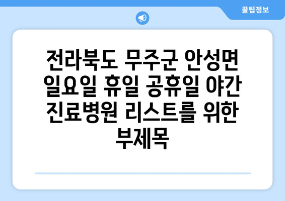 전라북도 무주군 안성면 일요일 휴일 공휴일 야간 진료병원 리스트