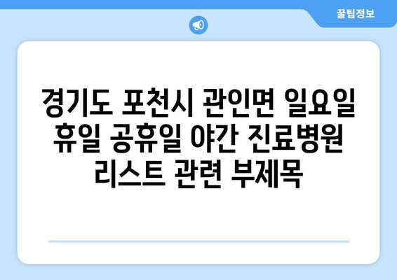 경기도 포천시 관인면 일요일 휴일 공휴일 야간 진료병원 리스트