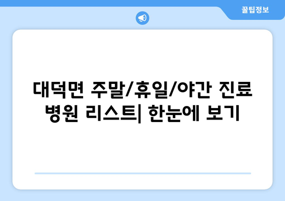 전라남도 담양군 대덕면 일요일 휴일 공휴일 야간 진료병원 리스트