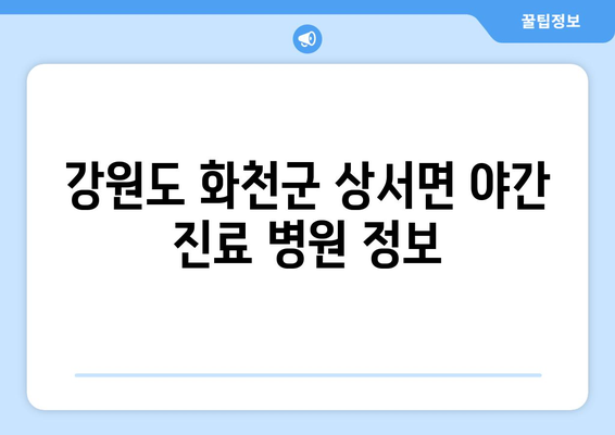 강원도 화천군 상서면 일요일 휴일 공휴일 야간 진료병원 리스트