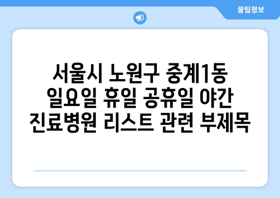 서울시 노원구 중계1동 일요일 휴일 공휴일 야간 진료병원 리스트