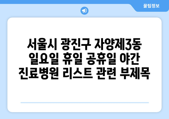 서울시 광진구 자양제3동 일요일 휴일 공휴일 야간 진료병원 리스트