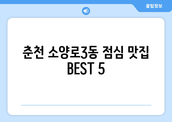 강원도 춘천시 소양로3동 점심 맛집 추천 한식 중식 양식 일식 TOP5