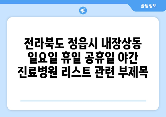 전라북도 정읍시 내장상동 일요일 휴일 공휴일 야간 진료병원 리스트