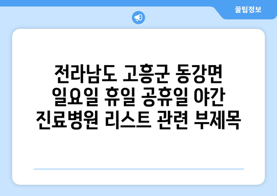 전라남도 고흥군 동강면 일요일 휴일 공휴일 야간 진료병원 리스트