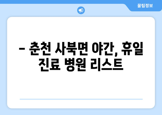 강원도 춘천시 사북면 일요일 휴일 공휴일 야간 진료병원 리스트