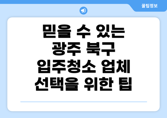 믿을 수 있는 광주 북구 입주청소 업체 선택을 위한 팁