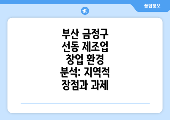 부산 금정구 선동 제조업 창업 환경 분석: 지역적 장점과 과제