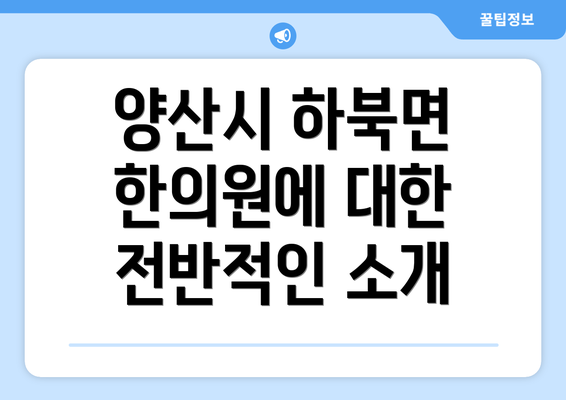 양산시 하북면 한의원에 대한 전반적인 소개