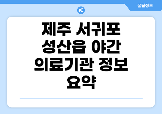 제주 서귀포 성산읍 야간 의료기관 정보 요약