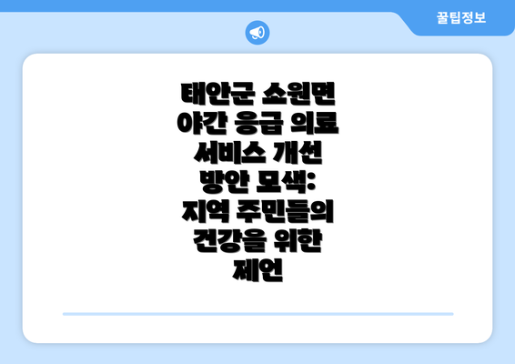 태안군 소원면 야간 응급 의료 서비스 개선 방안 모색: 지역 주민들의 건강을 위한 제언