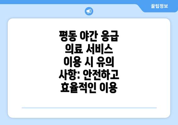 평동 야간 응급 의료 서비스 이용 시 유의 사항: 안전하고 효율적인 이용