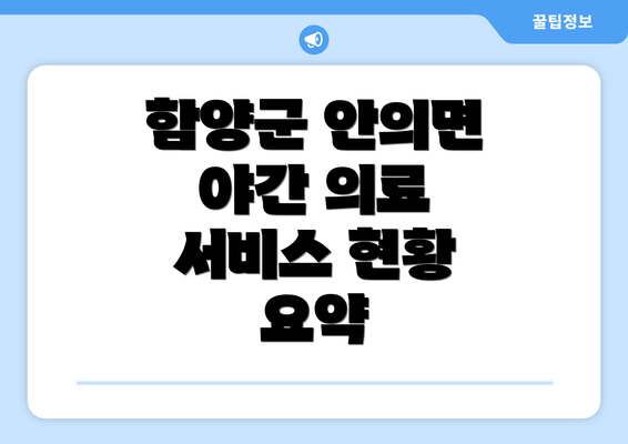 함양군 안의면 야간 의료 서비스 현황 요약