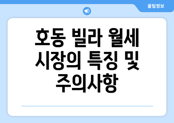 호동 빌라 월세 시장의 특징 및 주의사항